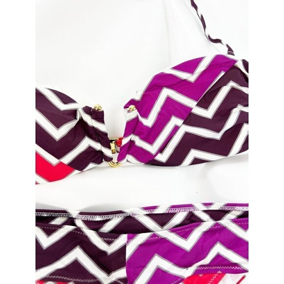 Charlie by Matthew Zink MZ Mixed Zag Rosa Halter Bandeau Bikini Set Sz Large - Picture 3 of 11